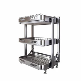 Foldable Dish Rack,Stainless Steel Drain Rack,9.83 * 16.54 * 24IN | 3 Tier Dish Drying Rack,Rustproof Dish Drainer for Kitchen Countertop with Drain Tray,Silver