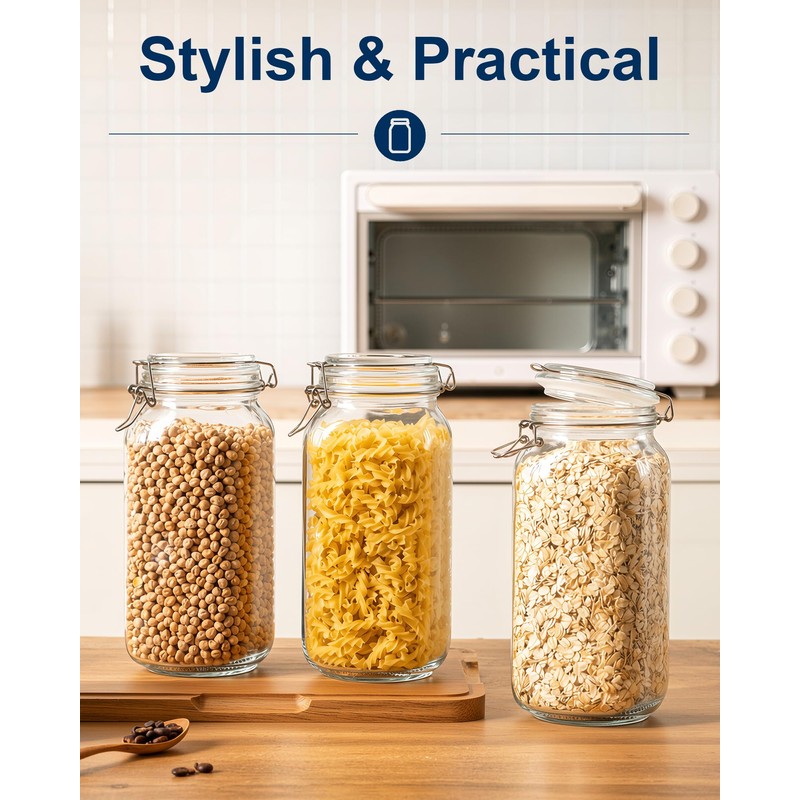 OneDream 78oz Glass Jars with Airtight Lid, 3 Pack Large