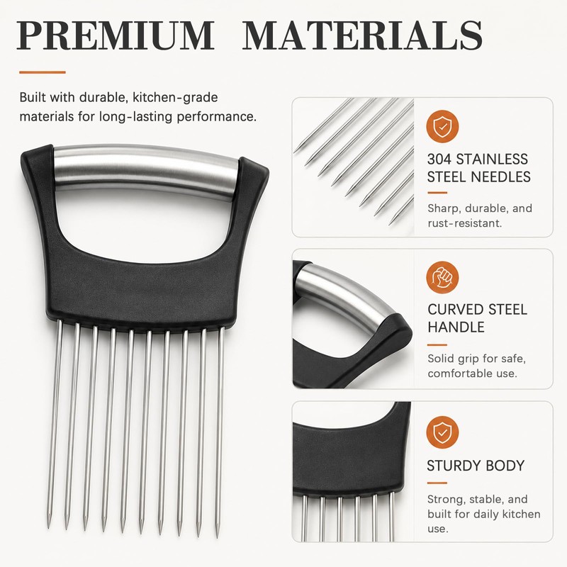 Stainless Steel Onion Holder for Slicing, 10-Needle Vegetable Cutter Guide