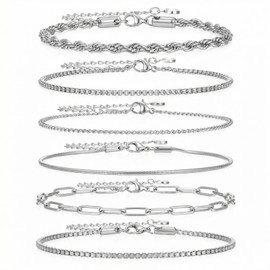 Molain 6Pcs Stainless Steel Chain Bracelets for Men Women