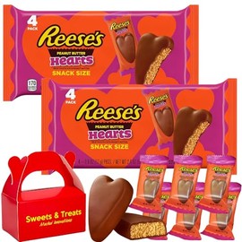 Valentines Day Candy | Hershey Reese Peanut Butter Milk Chocolate | For Sharing Friendship Classroom Exchange Deco Basket Stuffer Party Favor Treat Gift Plus Muchai Box - 2.4oz (4 Pack) 2 Bags