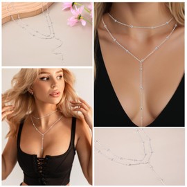 Yuanchu Lariat Necklace for Women, Long Multi-Row Necklace, Trendy Layered Y-Shaped Lasso Drop Necklaces, Teardrop Pendant, Simple Jewellery Gift, Gold-Plated Silver for Women and Girls