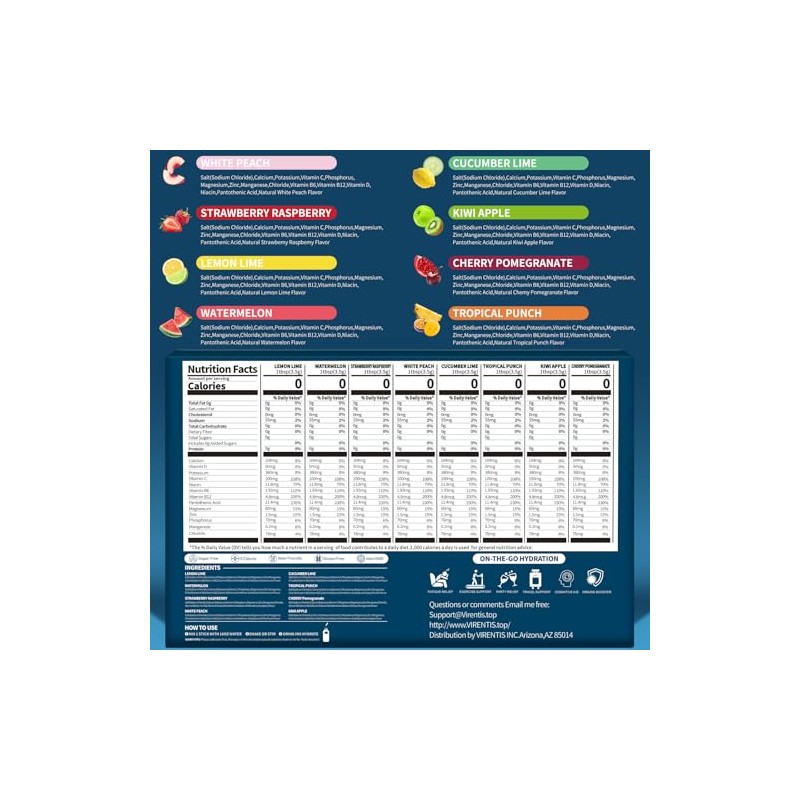 16 Sticks Electrolytes Powder Packets Sugar Free Hydration Packets, 8
