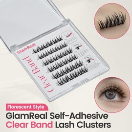GlamReal 0 Feel Self Adhesive Natural Invisible Band Lash Clusters Fluffy Volumizing DIY Clear Band Lashes Press-On Lashes No Glue Needed False Eyelashes (10-14mm D-curl) by GlamReal