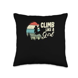 Climb Like a Girl Bouldering Rock Climber Outdoor Sports 80s Throw Pillow