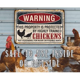 Chicken Coop Sing - Property Protected Chickens - Funny No Trespassing Metal Sign, Farmhouse Decor and Country Home Display, Hen House Farm Decoration,