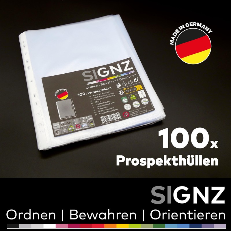 SIGNZ Document Wallets Extra Wide (DIN A4, Strong 80 My),