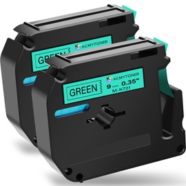 KCMYTONER Compatible for Brother P-Touch M Tape M-K721 MK721 M721 MK-721 Black on Green Label Tape 0.35" (9mm) x 26.2ft for PT-90 PT-M95 PT-70 PT-70BM PT-85 PT-80 PT-45 PT-65 Label Makers, 2 Pack
