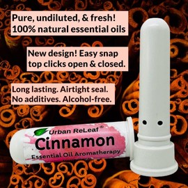 Urban ReLeaf Cinnamon Essential Oil Aromatherapy Nasal Inhaler — Pure Undiluted Spicy Oil, Easy Open Snap Top. Made in USA. Alcohol-Free. No Mess. Pocket Size.