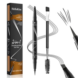 Eyebrow Pen, 2-in-1 Dual-Ended Microblading Eyebrow Pencil, Magical Faux Brow Pen with 4-Fork-Tip & Precise Brush-Tip Create Natural Hair-Like Brow, Waterproof, Stay on All Day, Grey