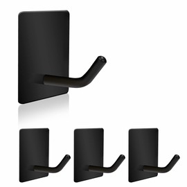 Adhesive Hooks Heavy Duty, Stainless Steel Self Adhesive Wall Hooks, Sticky Towel Hangers for Kitchen Bathroom, Waterproof Stick on Door Hooks for Hanging Robe Key Hat Coat(4Pack-Short(Black))