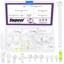 Swpeet Concrete Wall Hooks Kit Invisible Nail Wall Screw Hangers Picture Hanging Non-Trace Invisible Nail Wall Hooks Used in Drywall and Plastering Concrete Wall 52 Pieces Concrete Wall Hooks