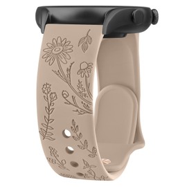 Floral Engraved Bands for IDW13,IDW16,IDW19 Smartwatch Bands, 22mm Soft Silicone Flower Pattern Replacement Strap for Fitpolo IDW13/Woneligo W13 Smartwatch Bands,ENOMIR/TOOBUR/MILOUZ/Gydom/Faweio/Veryfit IDW19 Smartwatch Bands (Milk Tea)