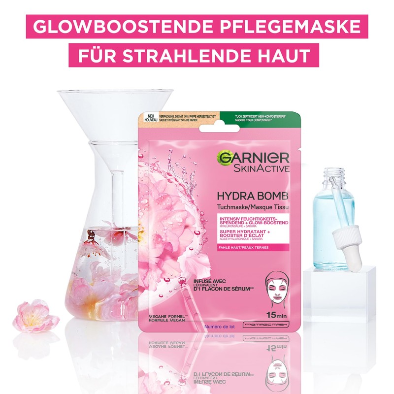 Garnier Cloth Mask, Face Mask for Pale Skin, Glow-Boosting and