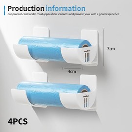 WEGREAT Wall Mounted Bin Bag Holders: 4 Pairs Punch-Free Bin Bag Dispenser Wall Mount, White Bin Bag Holder, Garbage Bags, Plastic Film and Other Cylindrical Storage Racks for Items