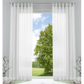 61000CN Set of 2 Transparent Curtains for Living Room Voile Tab-Top Curtain with Lead Band Closure
