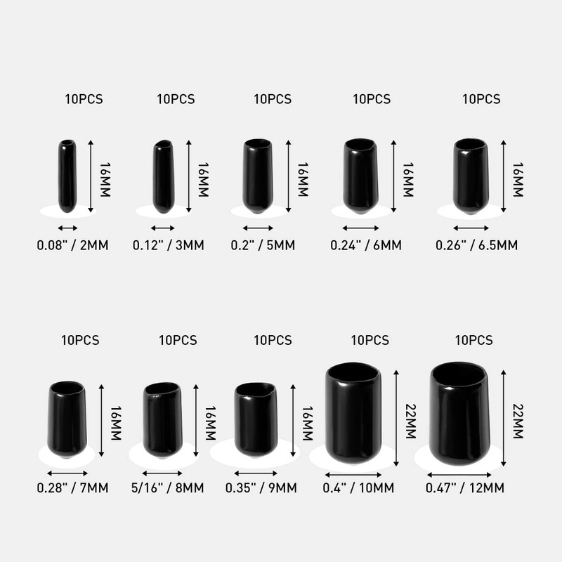 UTSAUTO 100Pcs Flexible Rubber End Caps 10 Most Popular Size