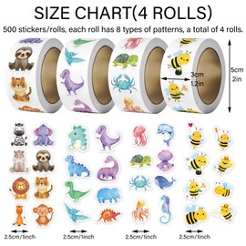 MLPKOI 2000 Stück Aufkleber Kinder, Animal Sticker Rolle Cartoon Tiere Belohnungsaufkleber Selbstklebend, Reward Sticker Tiere, sSticker Kinder, Stickerrolle für Skateboard Gepäck Aufkleber Scrapbook