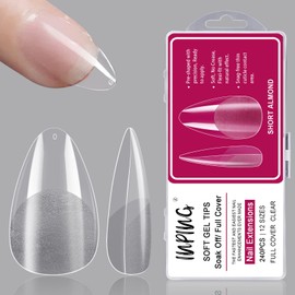 INPING Soft Gel Full Cover Nail Tips, 240PCS Short Almond Clear Nail Tips Pre-Buff Break Resistant Acrylic False Nails Tips Kit Reusable Nail Extensions for Home DIY Manicure Nail Salons, 12 SIZES