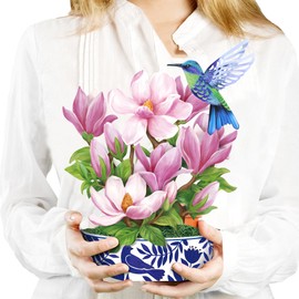 Airpark Pop Up Flower Cards, Magnolia Flower, 10inch Forever Flower Bouquet 3D Popup Greeting Cards with Blank Note Card and Envelope for Birthday, Mother's Day, Holiday Decorations, Small