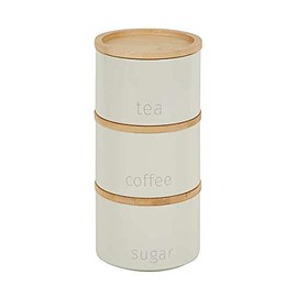 RA-HOMESTORE® New Elegant, in Cream with Wooden Lids 3 Pack Stackable Tea Coffee Sugar Kitchen Canisters
