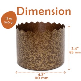 12oz Easter Bread Paper Mold Kulich | Pack of 12 | Easter Bread Tins Paska Mold - Panettone Paper Mold - Italian Non-Stick Panettone Paper Baking Tins - Brown Design W 4.3" x H 3.35"