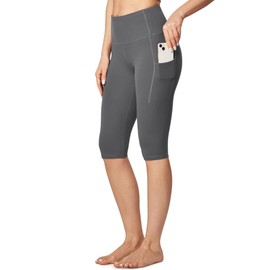 Ewedoos Capri Leggings for Women with Pockets Women's Capris Knee Length High Waisted Yoga Pants Compression Workout Leggings Gray