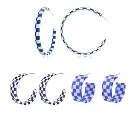 QLUYCKW 3 Pairs Checkered Grid C Shape Hoop Earrings Set for Women Trendy Colorful Chunky Shape Earrings Simple Cute Candy Acrylic Hoop Earrings 70s 80s 90s Party Jewelry, Medium, Acrylic, No Gemstone