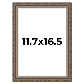 Poster Palooza A3 11.7x16.5 Frame Silver and Black Ornate Vintage Solid Wood Picture Frame | 1.25 Inch Moulding Width | with UV Acrylic Plexiglass, Foam Board Backing & Hanging Hardware Included