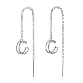Iszie 925 Sterling Silver Boho Punk Threader Pull Through with Ear Clipper Thread Dangle Pull Through Women's Earrings