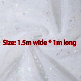 1.5m*1m Glitter Star Tulle Mesh Fabric White Sparkly Shiny Bling Glitter Material Cloth,Mesh Fabric for Stage Performance Costume