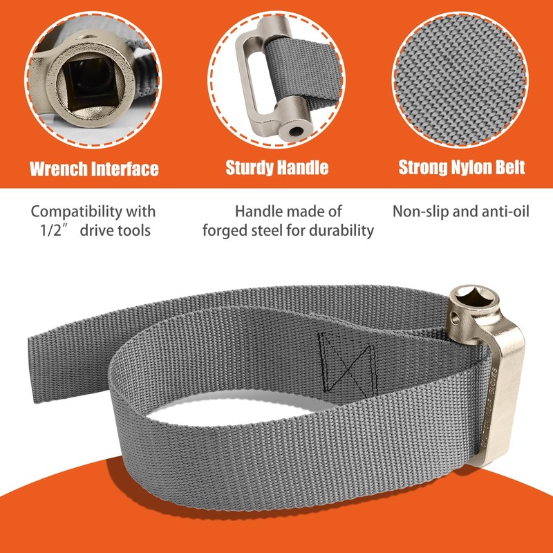 MEKILYN Heavy Duty Strap Filter Wrench for Oil Filter Removal