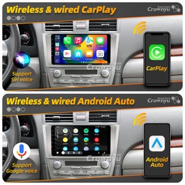 Crownyu for Toyota Camry 2007-2011 Radio Compatible with Wirelessly Carplay Android Auto Upgrade Android Car Stereo Bluetooth Navigation Touchscreen GPS FM Multimedia Player Backup Camera Head Unit