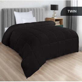 Utopia Bedding Comforters Twin Size, All Season Duvet Insert, Down Alternative Box Stitched Bed Comforter with Corner Tabs, Machine Washable (Black)