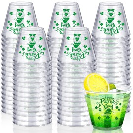50 Pieces St Patricks Day Cups St Patrick's Day Disposable Plastic Cups Clear St Patrick's Day PET Cups Heavy Duty Hard Plastic Cups Lucky Irish Party Supply for Beer Beverage (9oz)