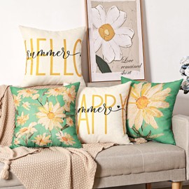 Fycyko Set of 4 Bohemian Style Cushion Covers 45x45 cm Decorative Square Floral Throw Pillow Covers 18x18 Inch Sofa Car Pillowcase for Outdoor Bench Sofa Home Bed Living Room Couch Decor - Style C