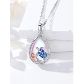 Lypic Turtle Necklace for Women 925 Sterling Silver Turtle Moonstone Pendant Starfish Necklace Moonstone Jewelry Mother's Day Gifts