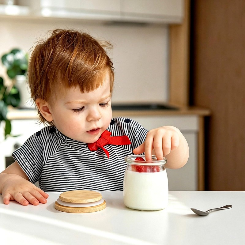8 Pack Oui Yogurt Jar Lids, Natural Bamboo Wooden Covers