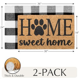 Emerson 100% Coir Doormats, 2-Pack Front Door Mats for Outdoor Entrance – 30” x 18” Welcome Mat for Home, 2-in-1 Entryway Patio + Layered Buffalo Plaid Rug, Entry Ways Mat – Heavy Duty (Home)