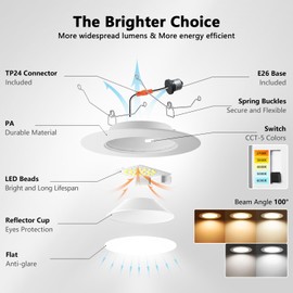 LVWIT 24 Pack 5/6 inch 5CCT LED Recessed Light, Can Lighting Color Selectable 2700/3000/4000/5000/6000K, 10W=120W,Dimmable Downlight with E26 Conversion Kit, Retro Fit Ceiling Light Fixtures