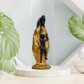 Lifestyle & More Sculpture Stone with People Helping Hand Made of Artificial Stone Gold and Black Height 26.5 cm Width 10 cm (Golden Stone)