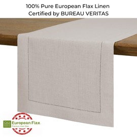 D'Moksha Homes Linen Table Runner 14 x 36 Inch - 100% Pure Linen Classic Hemstitch Natural Table Runner - Machine Washable Farmhouse Table Runner