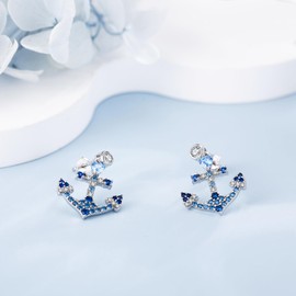 URONE Anchor Earrings Silver 925 Earrings Anchor Nautical Earrings Anchor Jewellery Gifts for Women Ladies, No Gemstone