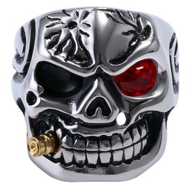 OIDEA Men's Women's Rings Skull Personality Stainless Steel Diamond Studded Skull Punk Rock Style Red White 54 (17.2) ~ 70 (22.3), Stainless Steel, Zircon