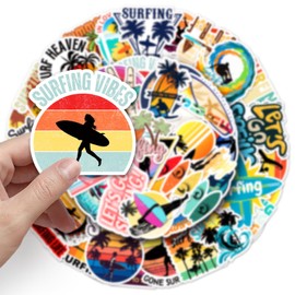 Surfing Stickers for Laptop (50 PCS),Gift for Children Teens Adults Girl Boys,Waterproof Stickers for Water Bottle,Surfing Stickers for Scrapbook,Skateboard,Bike,Phone,Dairy