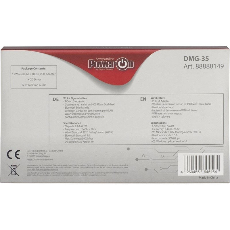 Inter-Tech DMG-35 Wi-Fi6 + BT5.0 2in1 WLAN + Bluetooth 5.0