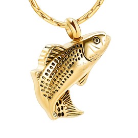 Constanlife Cremation Necklace for Ashes Stainless Steel Fish Design Memorial Necklace Keepsake Jewelry Cremation Urns for Human Ashes Cremation Jewelry Fish Gift for Men Women （Gold）