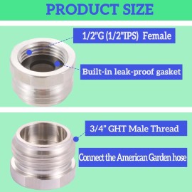 Snutuya Garden Hose to Shower Pipe/Arm Handshower Adapter, G1/2 Female to GHT 3/4 Ada...