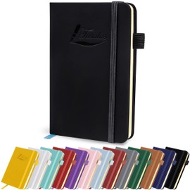Tasalas Pocket Notebook Portable A6 Notebooks with Inner Pocket and Elastic Band - 80 GSM Lined Paper Notepad, 196 Pages (98 Sheets) Soft & Durable PU Leather Cover (Black)