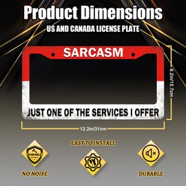 Sarcasm Just One of The Services I Offer License Plate Frame Funny Text License Plate Holder Colorful Stainless Steel Auto Parts Personalise License Plate Decoration Screws 12.3" x 6.3"